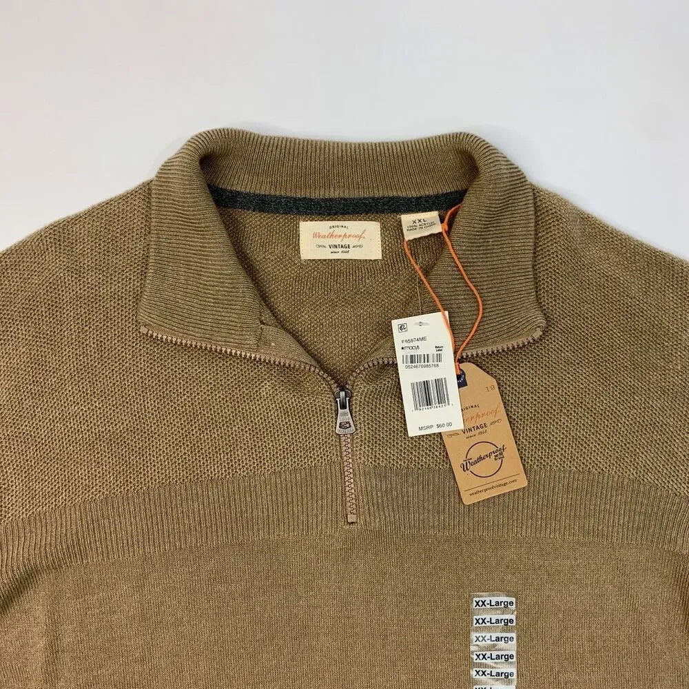 Original‎ Weatherproof Sweater Mens XXL Stone Beige Acrylic Quarter Zip Pullover